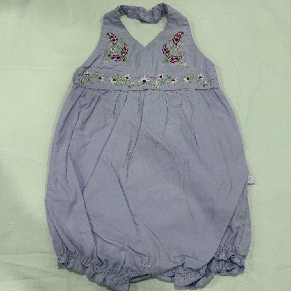 Y2K Old Navy Lavender Floral Embroidered Halter Romper Size 6-12 Months